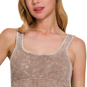 Mocha Washed Ribbed Seamless Bralette with Bra Pads
