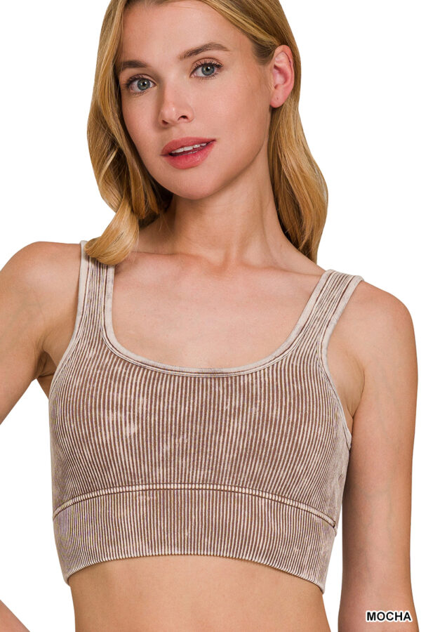 Mocha Washed Ribbed Seamless Bralette with Bra Pads