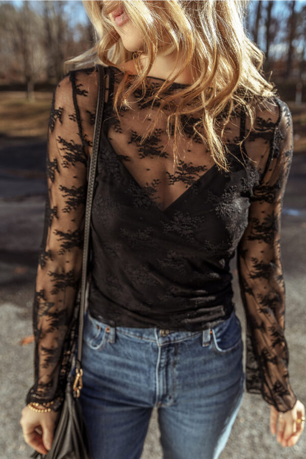 Mesh Long Sleeve Tops