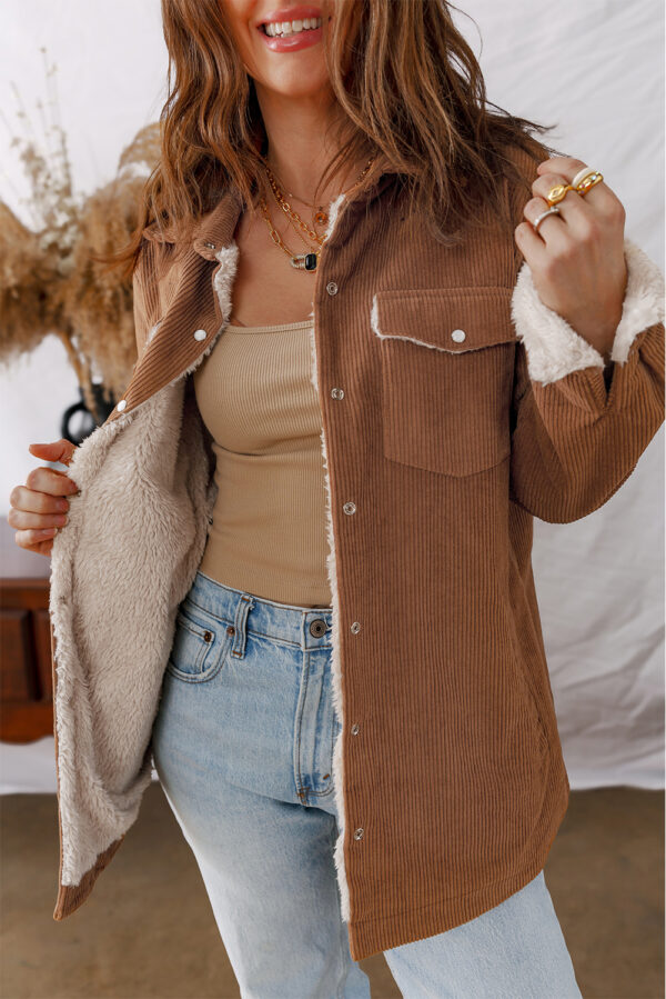 Brown Fleece Lined Corduroy Jacket - Image 3