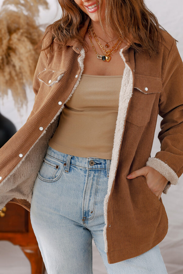 Brown Fleece Lined Corduroy Jacket - Image 4