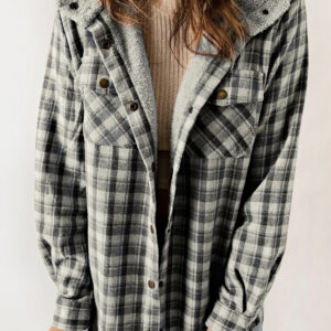 Charcoal Plaid Sherpa Lined Hooded Shacket