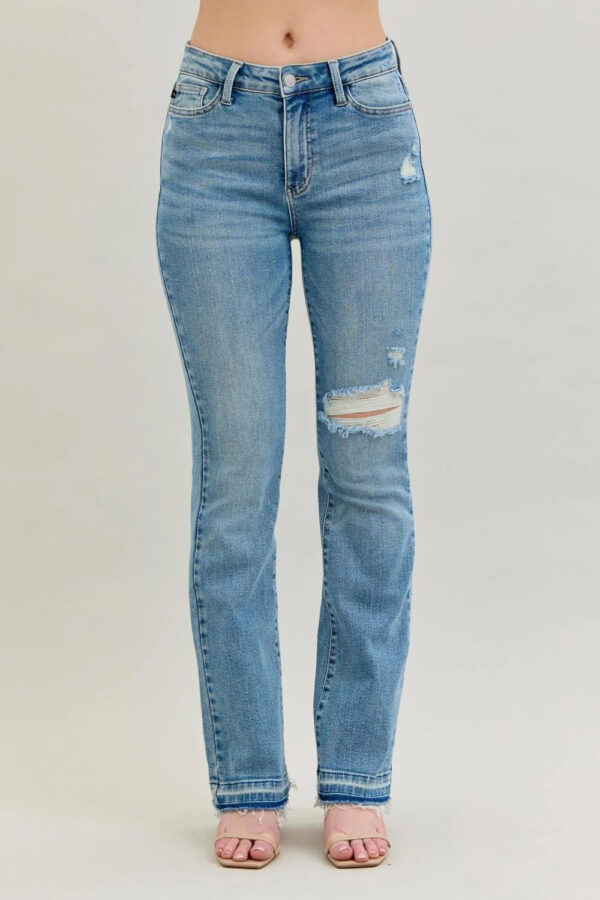 Judy Blue Mid Rise Destroy & Release Hem Bootcut Jeans