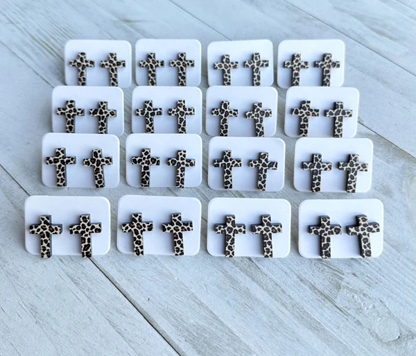 Leopard Cross Studs