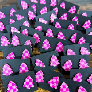 Pink Checkered Tree Studs