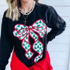 Longsleeve Glitter Bow with Tiny Trees