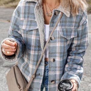 Blue Plaid Sherpa Lined Coat