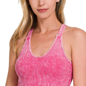 Viva Magenta Washed Ribbed Cropped Seamless Bralette with Pads