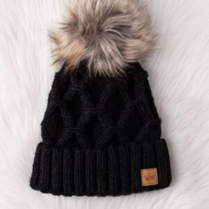 Black Diamond Cable Knit Pom Beanie