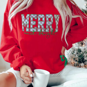 Merry & Bright Embroidered Sweatshirt w/Bow Sides