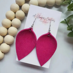Fuchsia Suede Pinched Petals Leather Earrings
