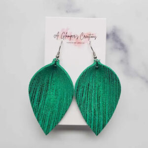 Green Metallic Pinched Petals Leather Earrings