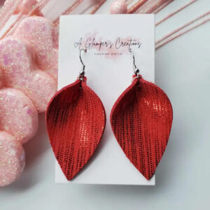 Red Metallic Pinched Petals Leather Earrings