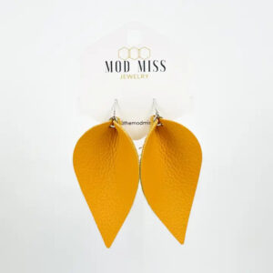 Leather Petal Earring - Mustard Yellow