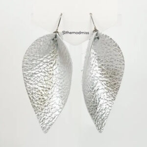 Leather Petal Earring Metallic Silver