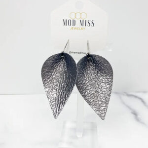 Leather Petal Earring - Metallic Gunmetal